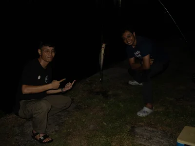 caught my first fish with my friends shadiq and shahrul